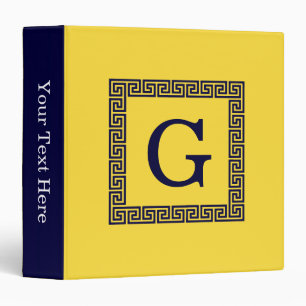Pineapple, Navy Blue Greek Key #1 Framed Monogram 3 Ring Binder