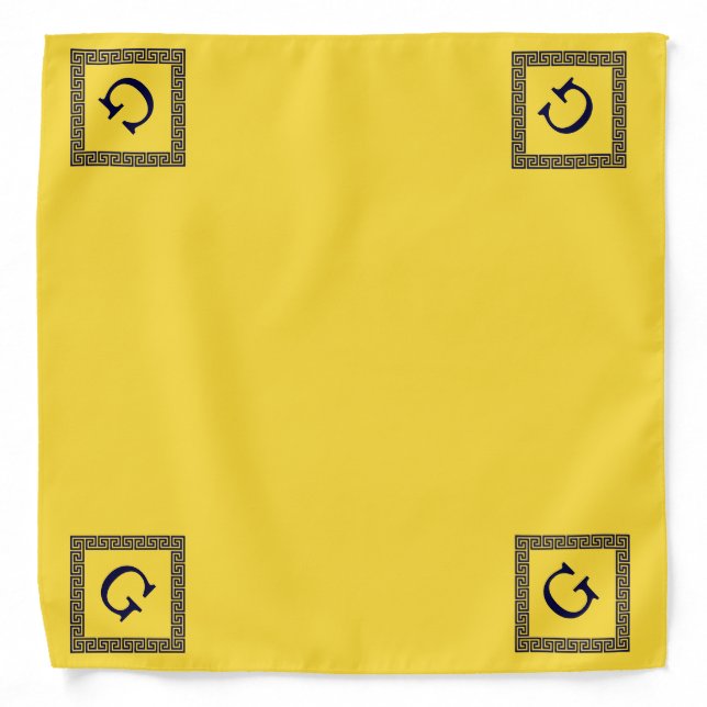 Pineapple, Navy Blue Greek Key #1 Framed Monogram Bandana (Front)