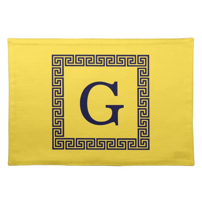 Pineapple, Navy Blue Greek Key #1 Framed Monogram Cloth Placemat (Front)