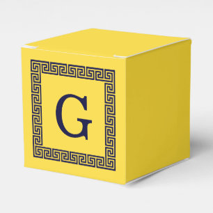 Pineapple, Navy Blue Greek Key #1 Framed Monogram Favor Boxes