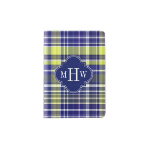 Pineapple Navy Blue White Preppy Madras Monogram Passport Holder