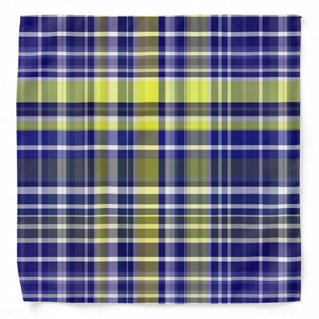 Pineapple Navy Blue White Preppy Madras Plaid Bandana (Front)