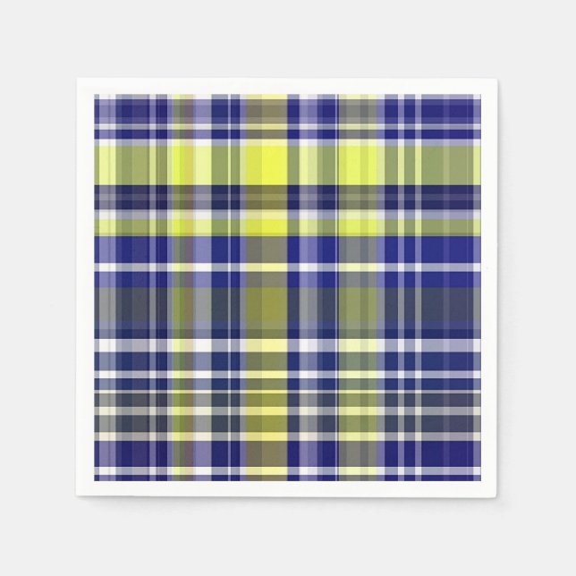 Pineapple Navy Blue White Preppy Madras Plaid Napkins (Front)