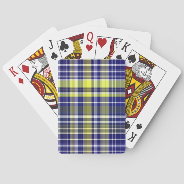 Pineapple Navy Blue White Preppy Madras Plaid Poker Cards (Back)
