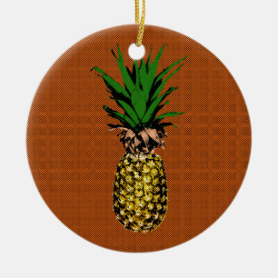 Pineapple Newsprint Ceramic Ornament