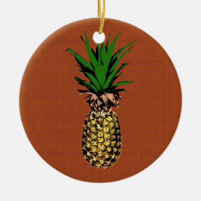 Pineapple Newsprint Ceramic Ornament (Front)