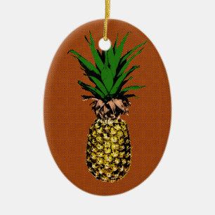 Pineapple Newsprint Ceramic Ornament