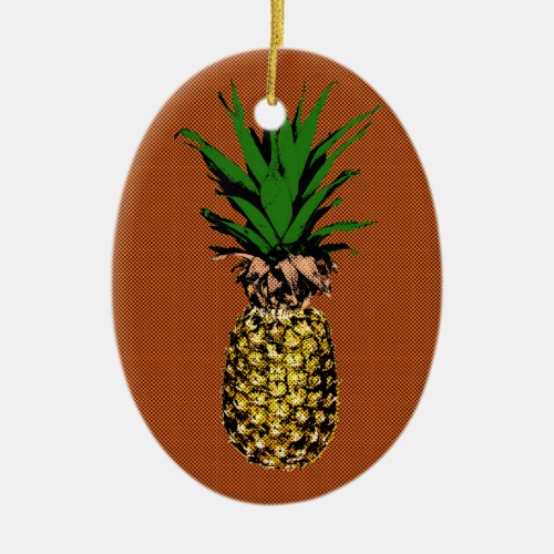 Pineapple Newsprint Ceramic Ornament