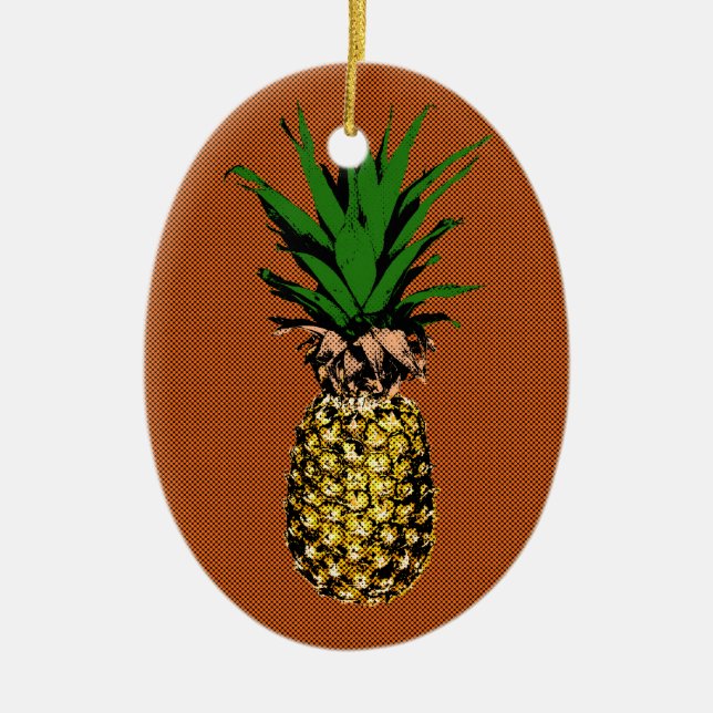 Pineapple Newsprint Ceramic Ornament (Front)