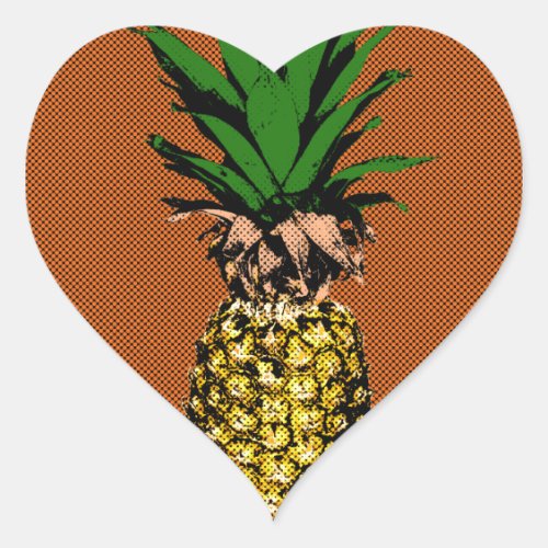 Pineapple Newsprint Heart Sticker