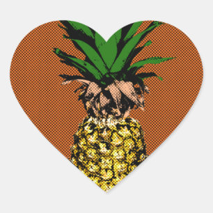 Pineapple Newsprint Heart Sticker