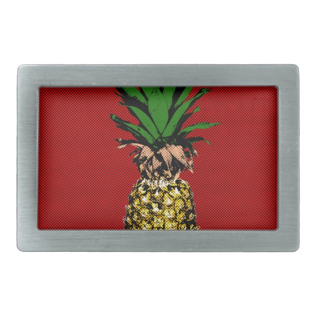 Pineapple Newsprint Image Belt Buckle (Front)