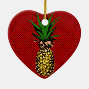 Pineapple Newsprint Image Ceramic Ornament