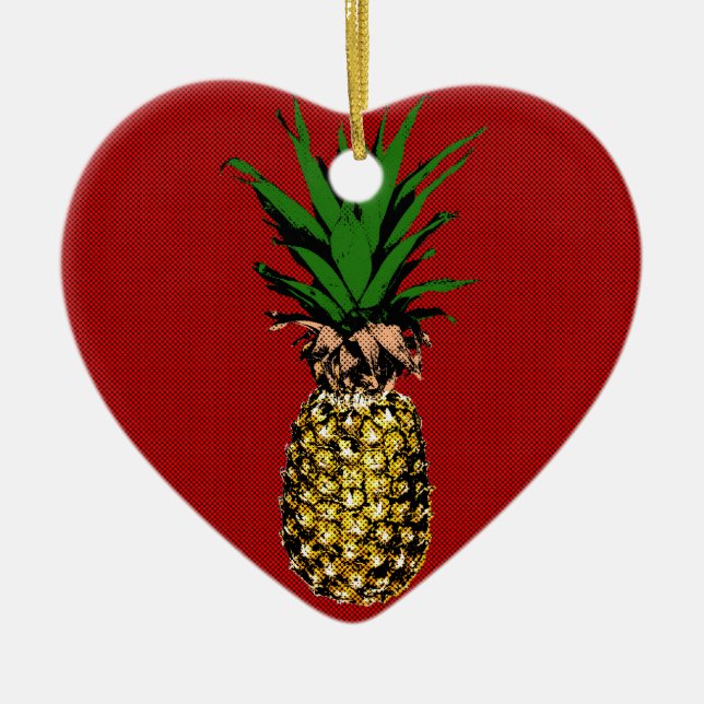 Pineapple Newsprint Image Ceramic Ornament (Front)