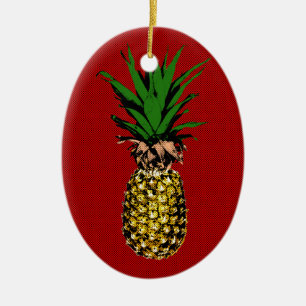 Pineapple Newsprint Image Ceramic Ornament