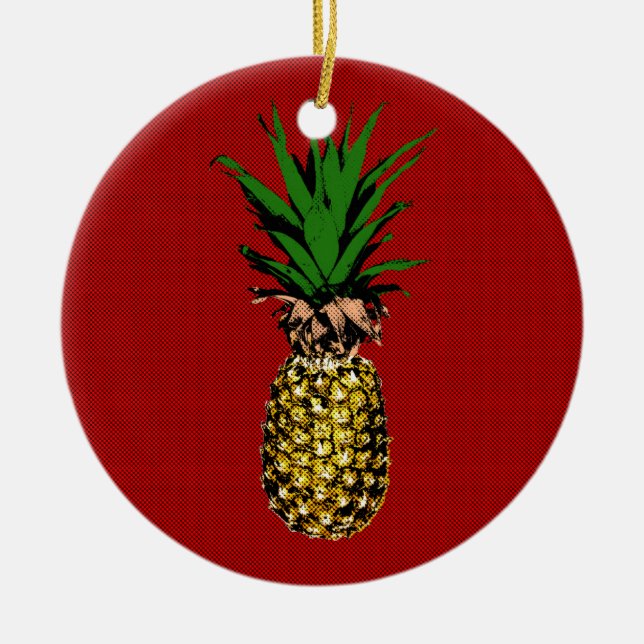 Pineapple Newsprint Image Ceramic Ornament (Front)