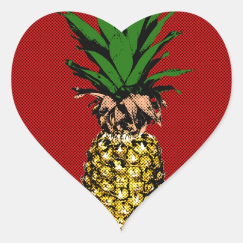 Pineapple Newsprint Image Heart Sticker