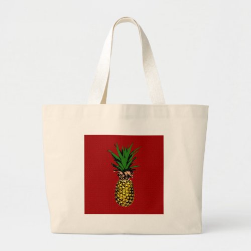 Pineapple Newsprint Image Large Tote Bag