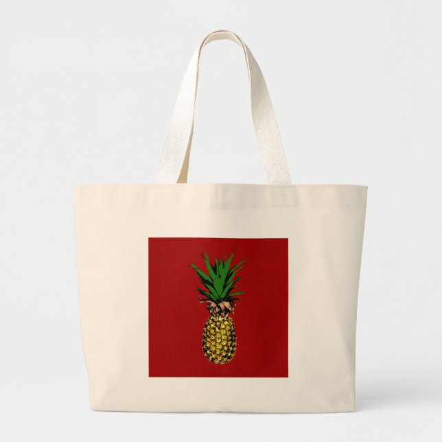 Pineapple Newsprint Image Large Tote Bag (Front)