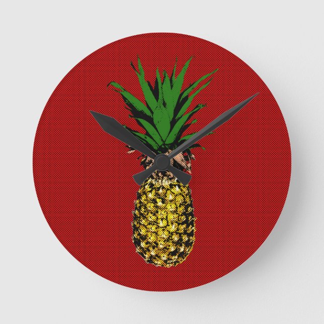 Pineapple Newsprint Image Round Clock (Front)