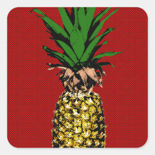 Pineapple Newsprint Image Square Sticker