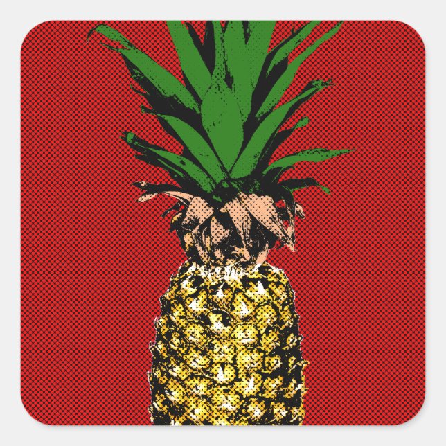 Pineapple Newsprint Image Square Sticker (Front)
