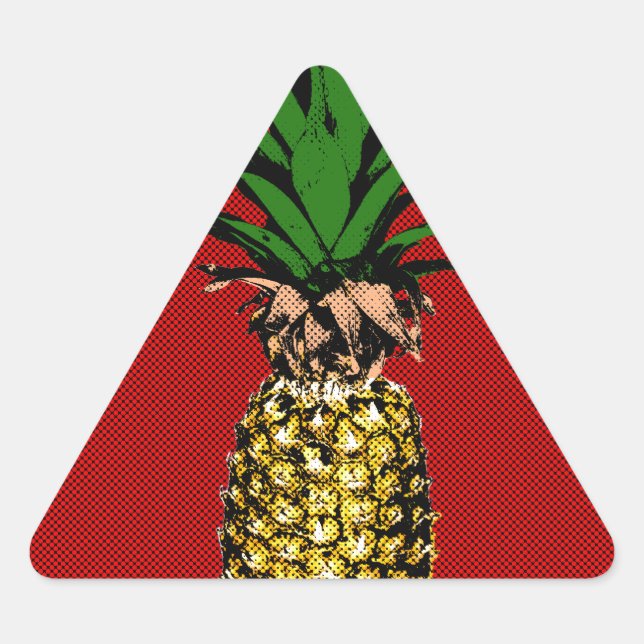 Pineapple Newsprint Image Triangle Sticker (Front)