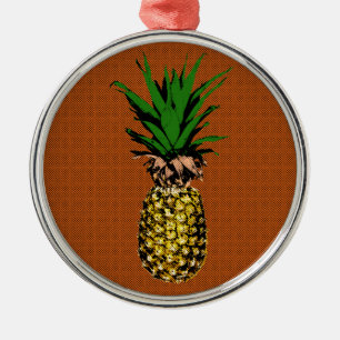 Pineapple Newsprint Metal Ornament