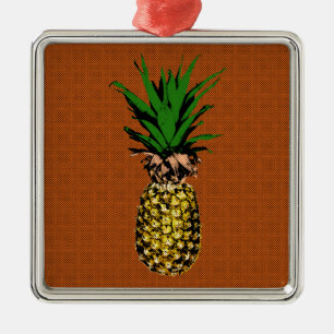 Pineapple Newsprint Metal Ornament