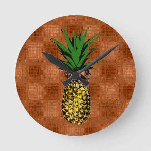 Pineapple Newsprint Round Clock