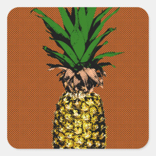 Pineapple Newsprint Square Sticker