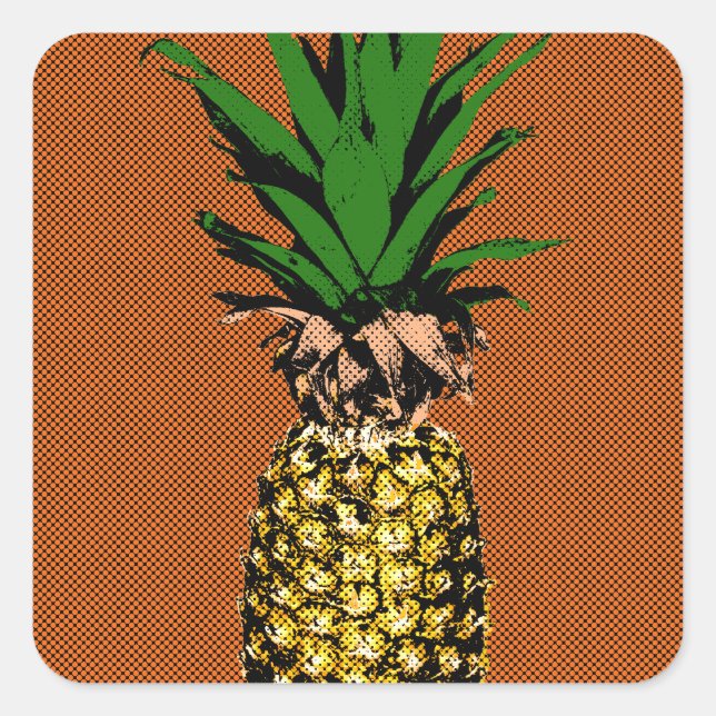Pineapple Newsprint Square Sticker (Front)