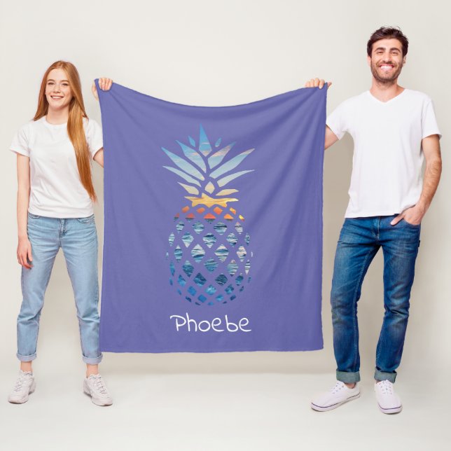 Pineapple Ocean Sunset Personalized Fleece Blanket (In Situ)