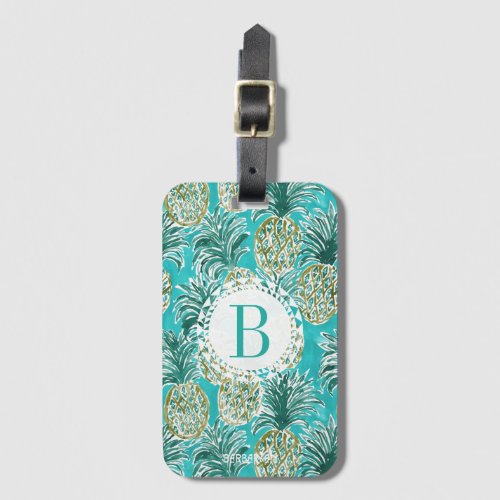 PINEAPPLE OCLOCK Tropical Watercolor Monogram Luggage Tag