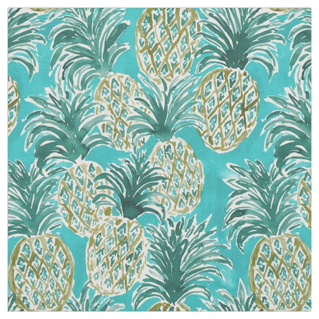 PINEAPPLE O'CLOCK Tropical Whimsical Watercolor Fabric (Swatch)