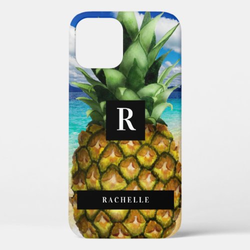 Pineapple on Beach  Your Name  Monogram iPhone 12 Pro Case