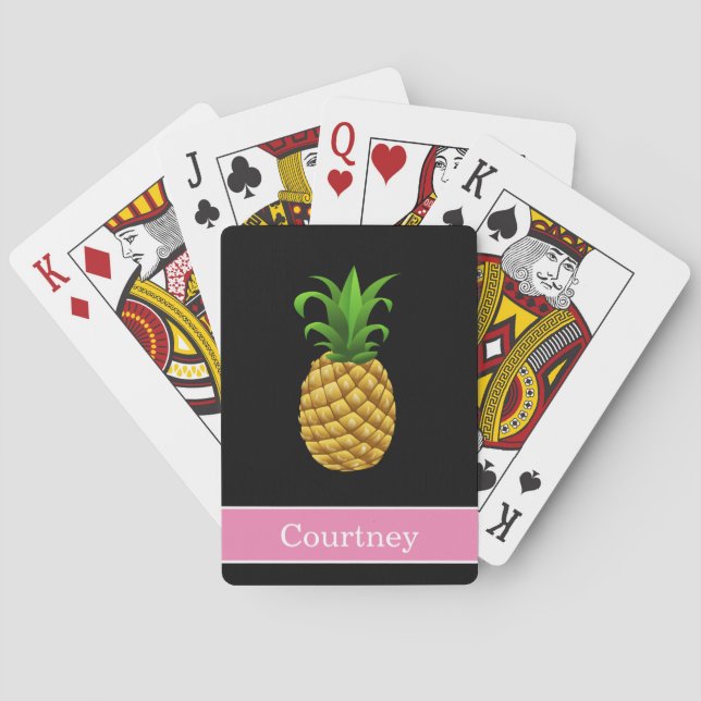 Pineapple on Black with Pink Name Poker Cards (Back)