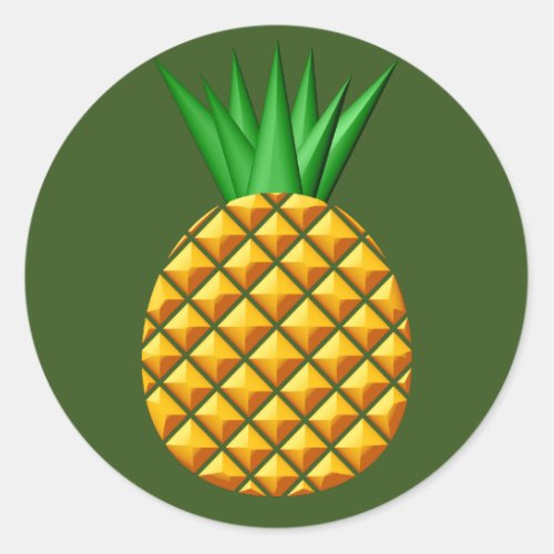 Pineapple On Green Background Classic Round Sticker