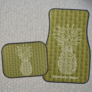 Pineapple on Green Background Pattern Car Floor Mat