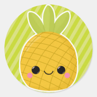 Pineapple on Green Stripes Classic Round Sticker