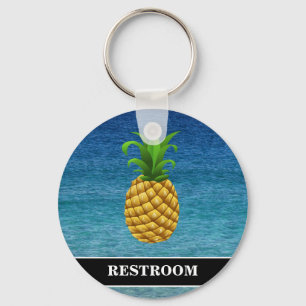 Pineapple on Ocean Background Restroom Keychain