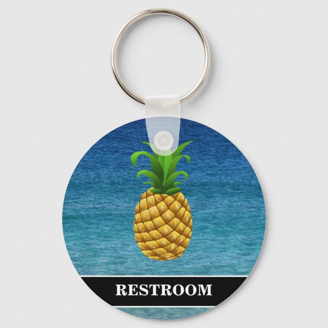 Pineapple on Ocean Background Restroom Keychain (Front)