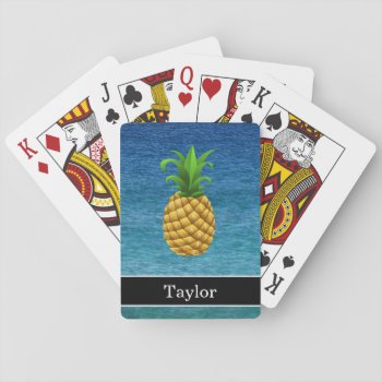 Pineapple On Ocean Background With Name Playing Cards by RewStudio at Zazzle