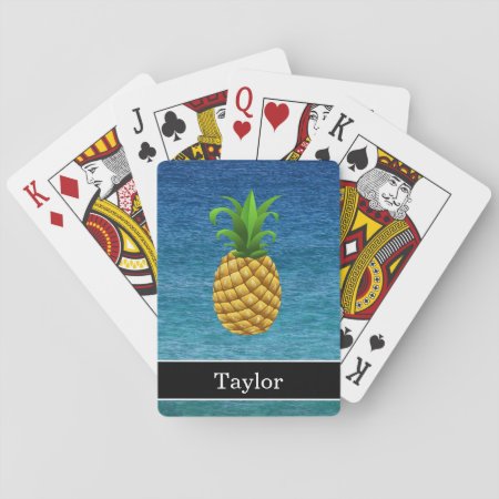 Pineapple On Ocean Background With Name Playing Cards