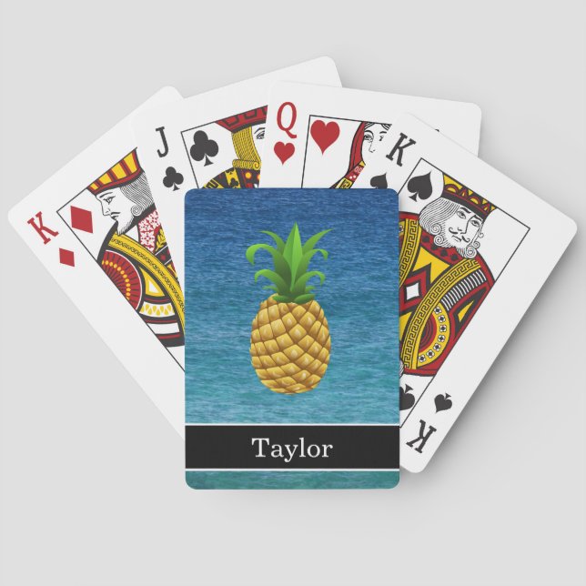 Pineapple on Ocean Background with Name Poker Cards (Back)