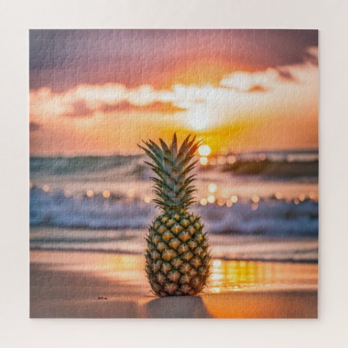 Pineapple on Tropical Beach Jigsaw Puzzle