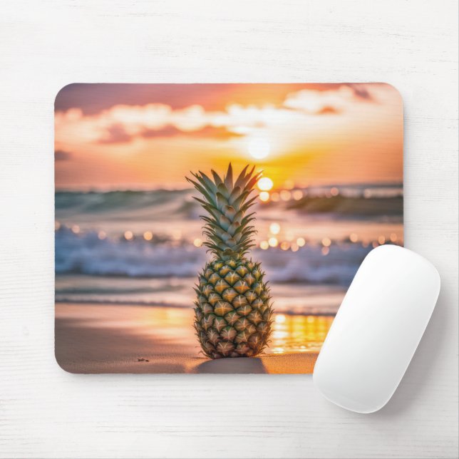 Pineapple on Tropical Beach Mouse Pad (With Mouse)