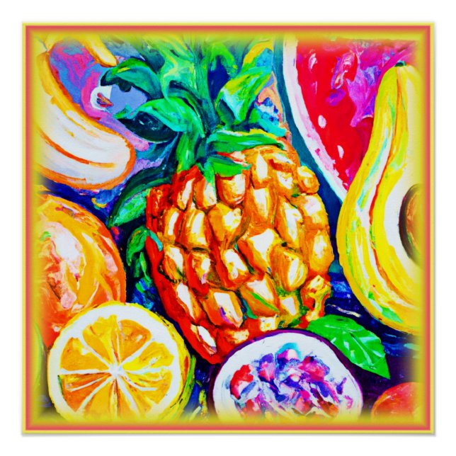 Pineapple Orange Banana Fruits. Buy Now Poster (Front)