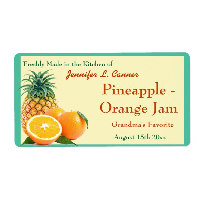 Pineapple Orange Jam or Preserves Canning Jar Label (Front)