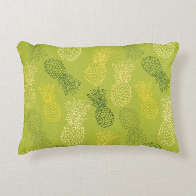 Pineapple Outline Pattern on Green Accent Pillow (Front)